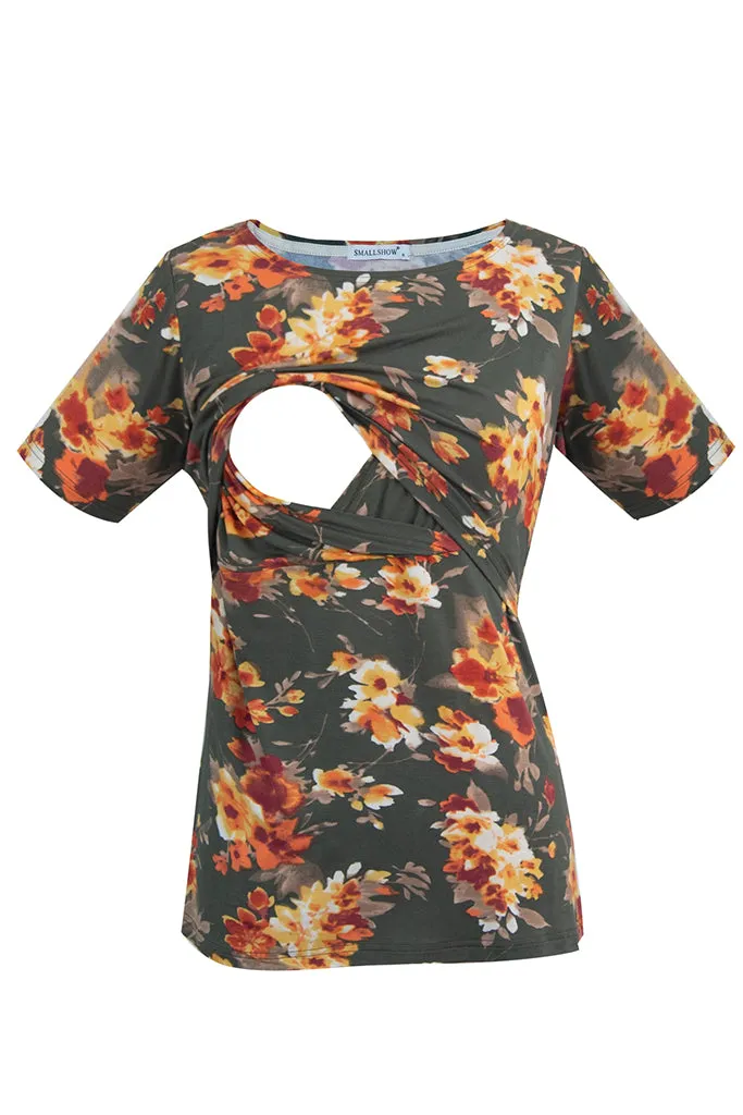 Smallshow Floral Short Sleeve Nursing Tops