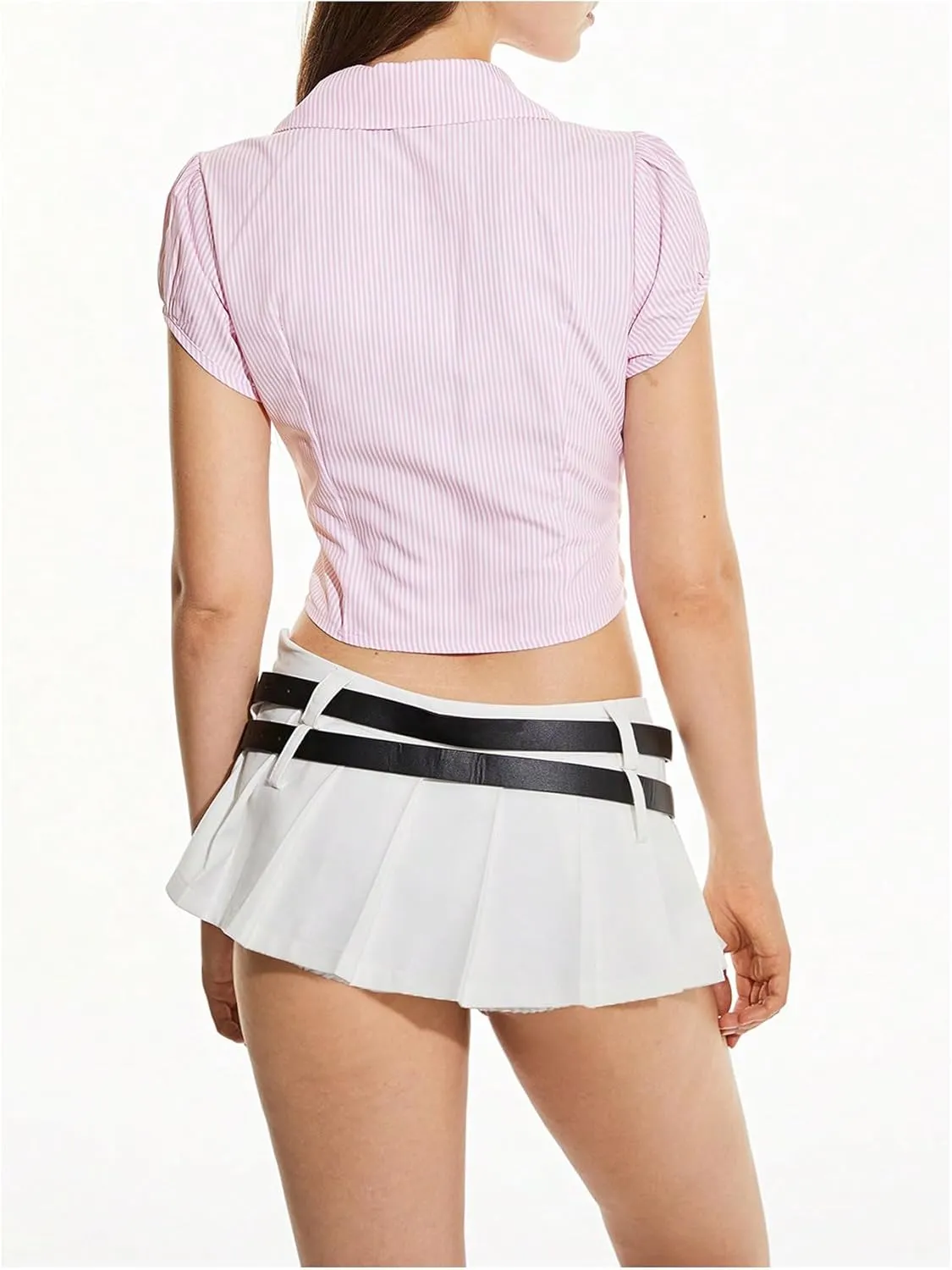 SweatyRocks Women's Striped Button Down Slim Fit Blouse Cap Sleeve Collar Summer Shirts