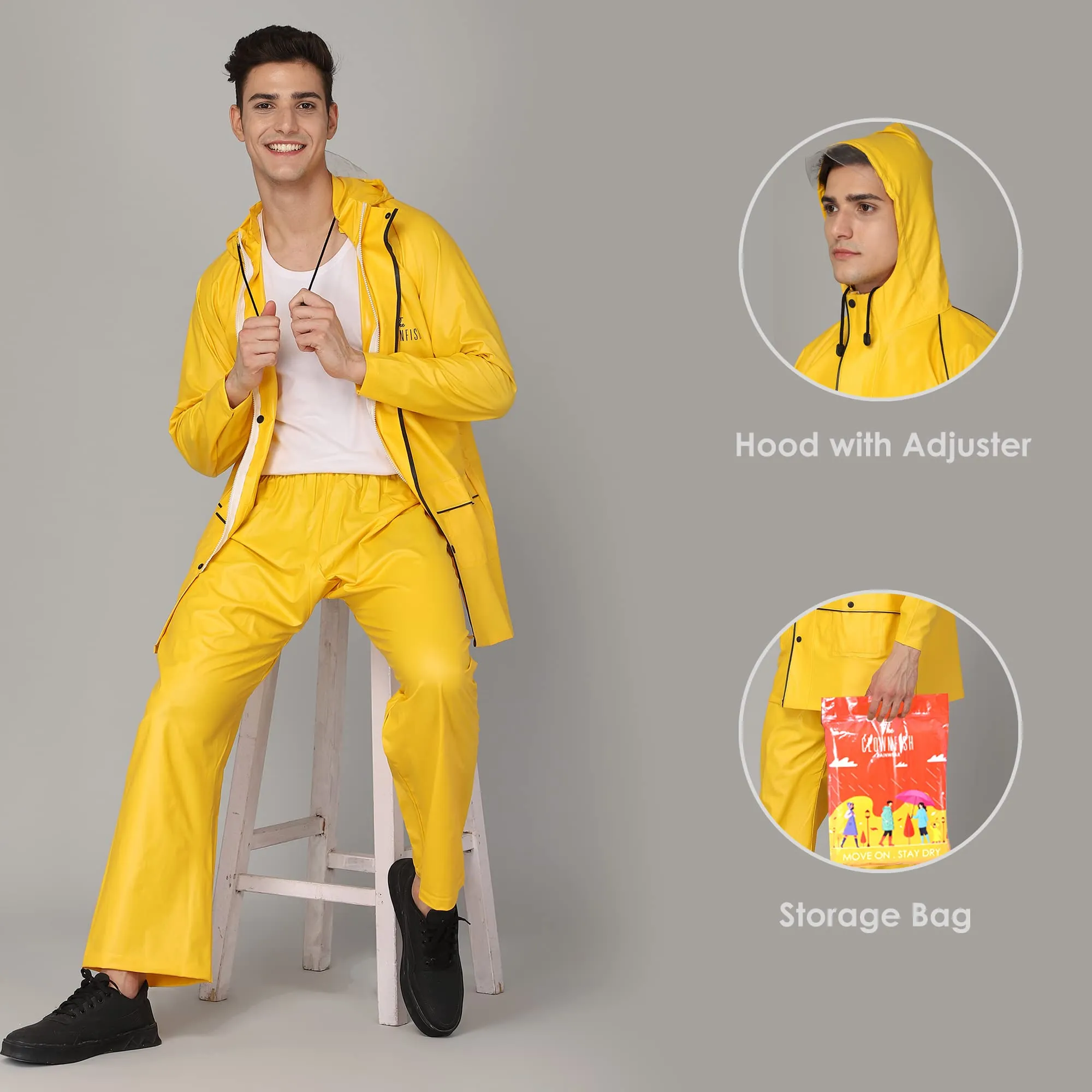 THE CLOWNFISH Rain Coat for Men Waterproof for Bike Raincoat for Men with Hood PVC Material. Set of Top and Bottom. Azure Series (Bright Turquoise, XXX-Large)