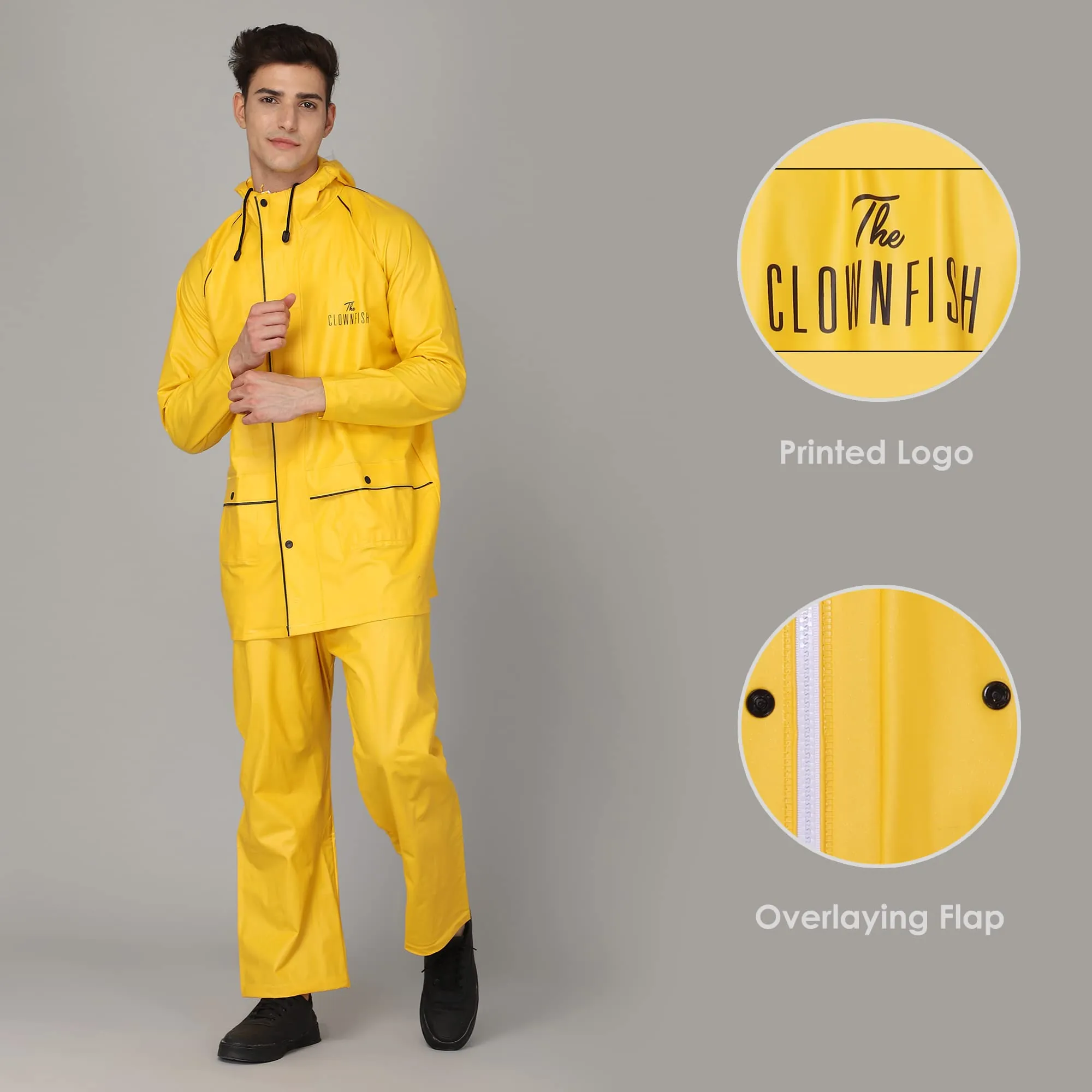 THE CLOWNFISH Rain Coat for Men Waterproof for Bike Raincoat for Men with Hood PVC Material. Set of Top and Bottom. Azure Series (Bright Turquoise, XXX-Large)