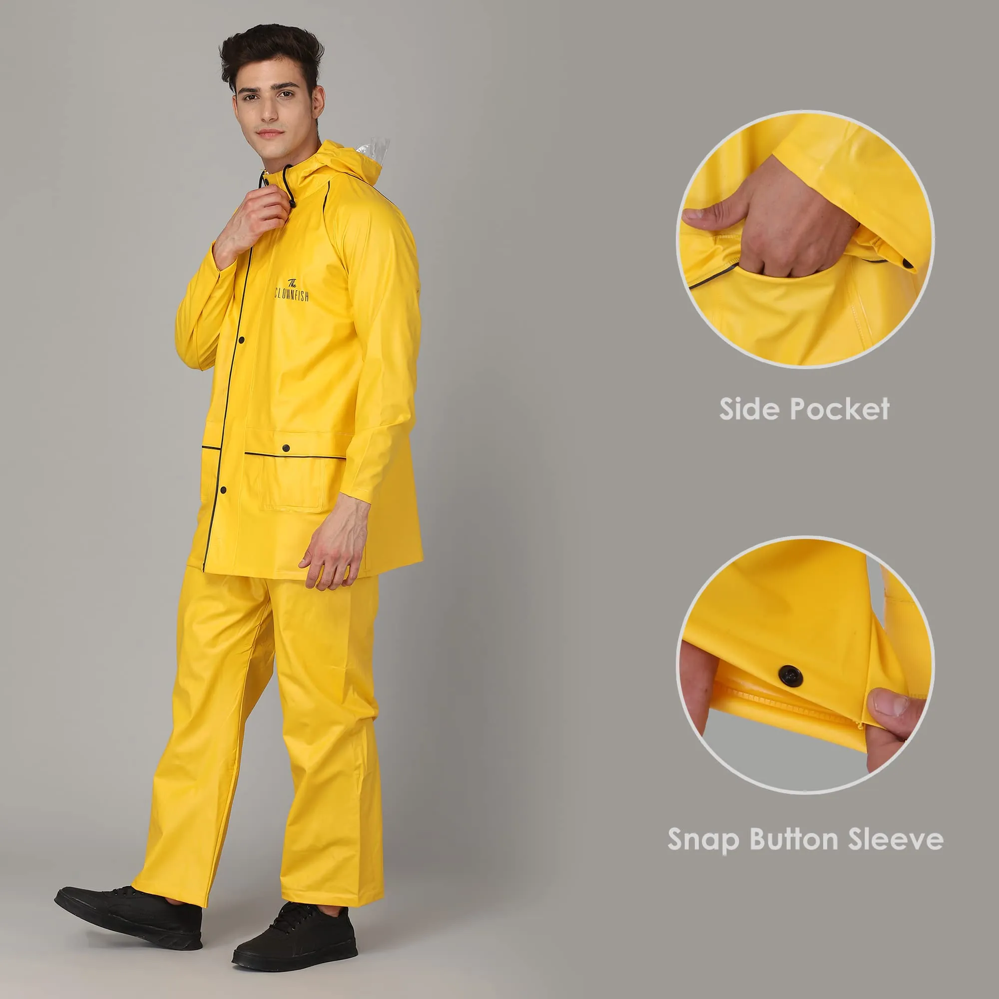THE CLOWNFISH Rain Coat for Men Waterproof for Bike Raincoat for Men with Hood PVC Material. Set of Top and Bottom. Azure Series (Bright Turquoise, XXX-Large)