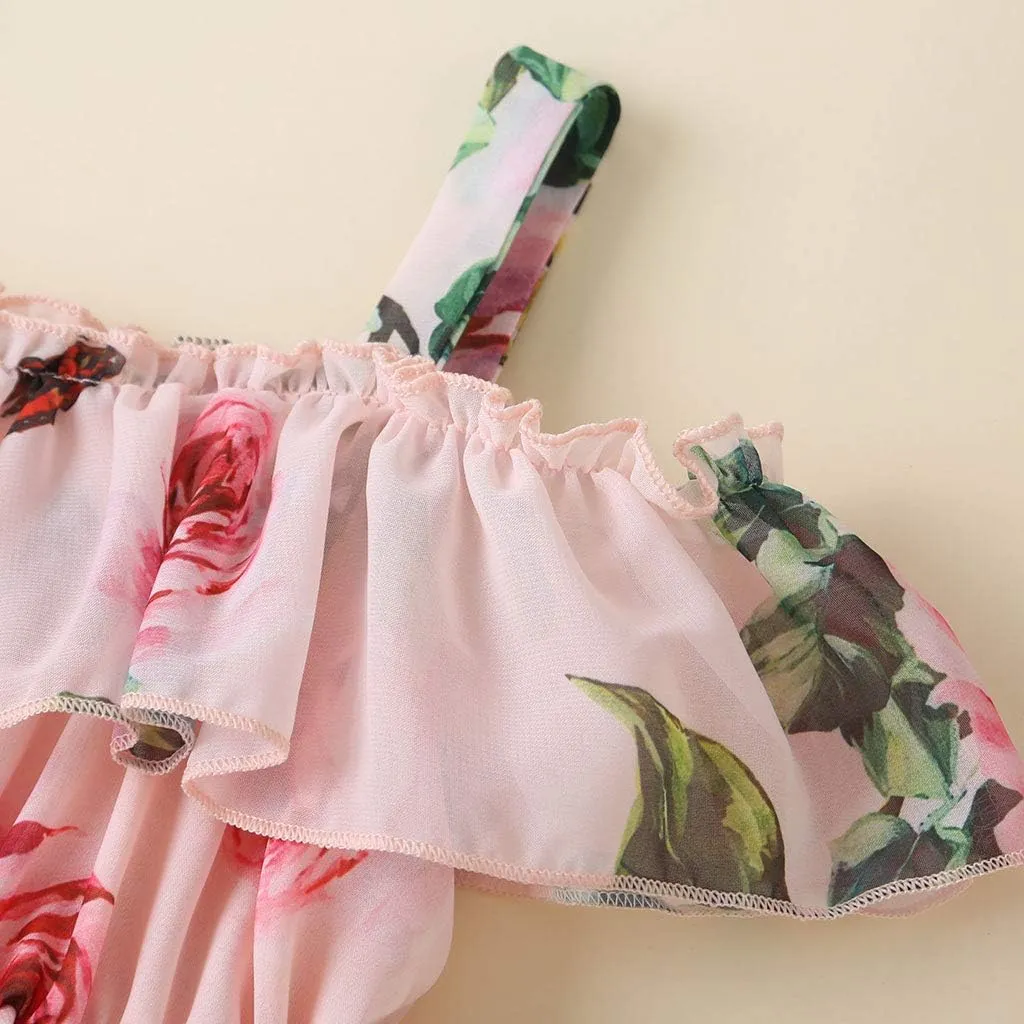 Toddler Baby Girls Summer Dress Chiffon Princess Tutu Dress Floral Beachwear Suspender Sundress Skirt Little Girl Clothes