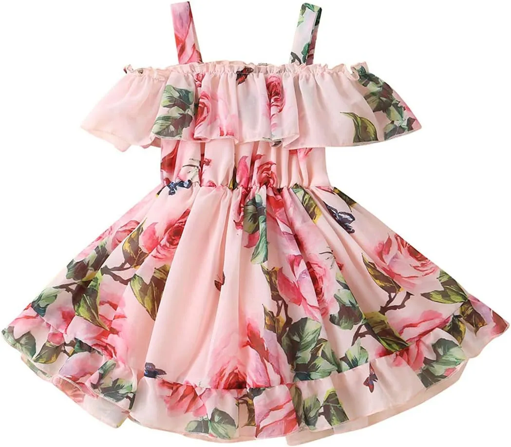 Toddler Baby Girls Summer Dress Chiffon Princess Tutu Dress Floral Beachwear Suspender Sundress Skirt Little Girl Clothes