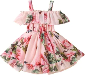 Toddler Baby Girls Summer Dress Chiffon Princess Tutu Dress Floral Beachwear Suspender Sundress Skirt Little Girl Clothes