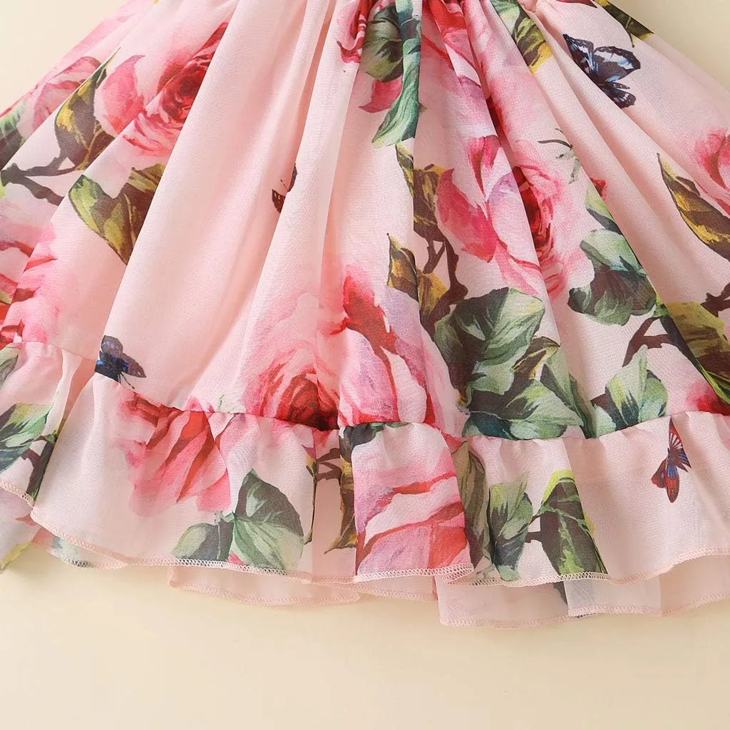 Toddler Baby Girls Summer Dress Chiffon Princess Tutu Dress Floral Beachwear Suspender Sundress Skirt Little Girl Clothes