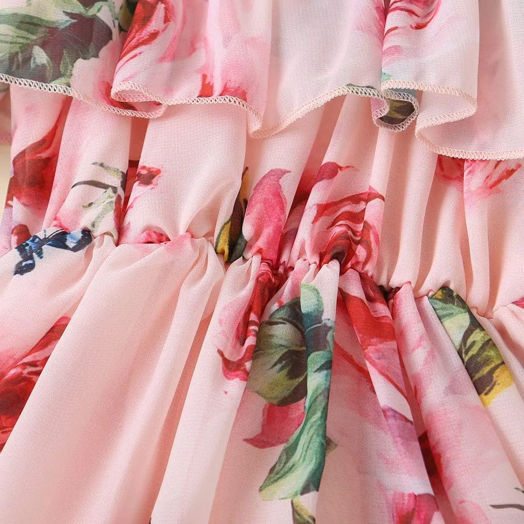 Toddler Baby Girls Summer Dress Chiffon Princess Tutu Dress Floral Beachwear Suspender Sundress Skirt Little Girl Clothes