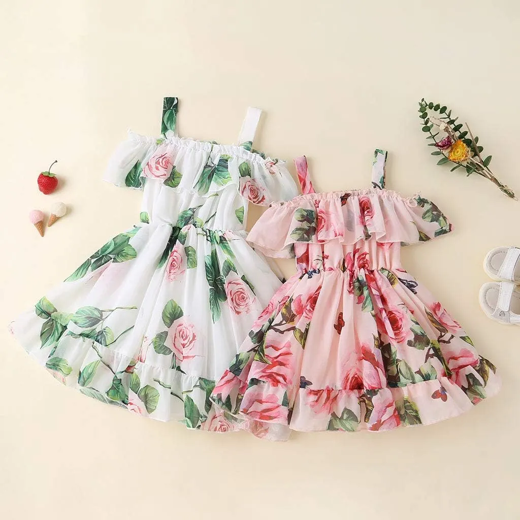Toddler Baby Girls Summer Dress Chiffon Princess Tutu Dress Floral Beachwear Suspender Sundress Skirt Little Girl Clothes