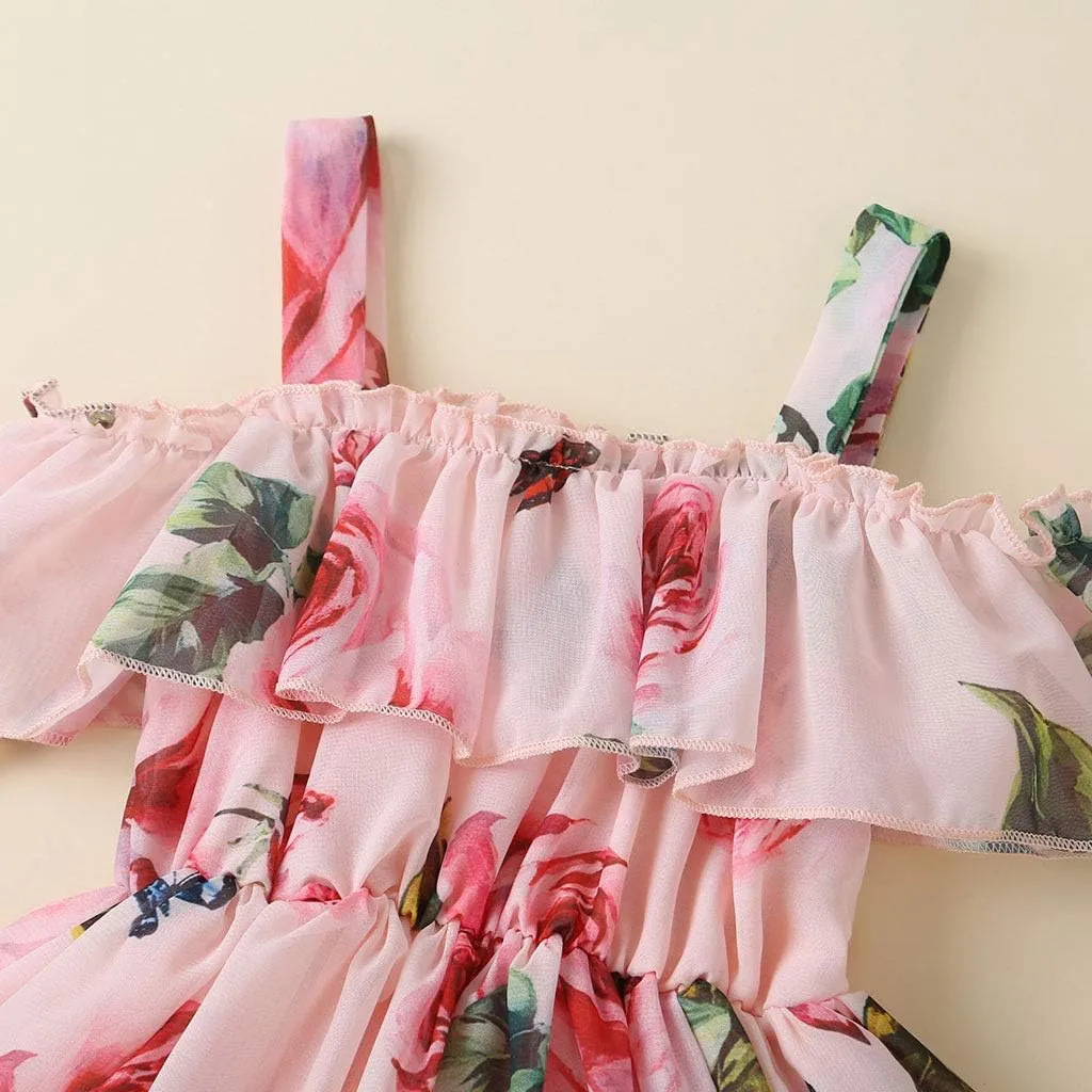 Toddler Baby Girls Summer Dress Chiffon Princess Tutu Dress Floral Beachwear Suspender Sundress Skirt Little Girl Clothes