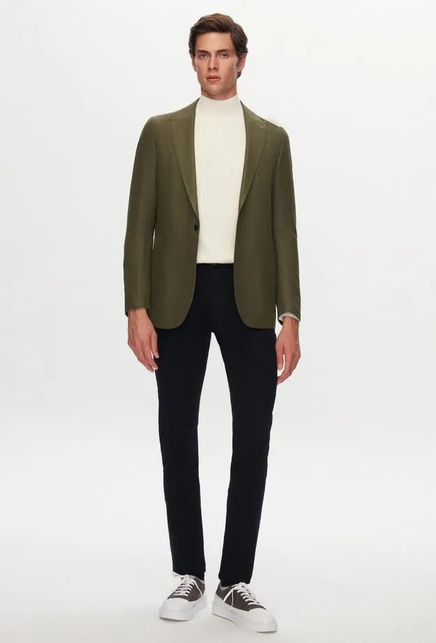Twn Slim Fit Green Dobby Fabric Jacket