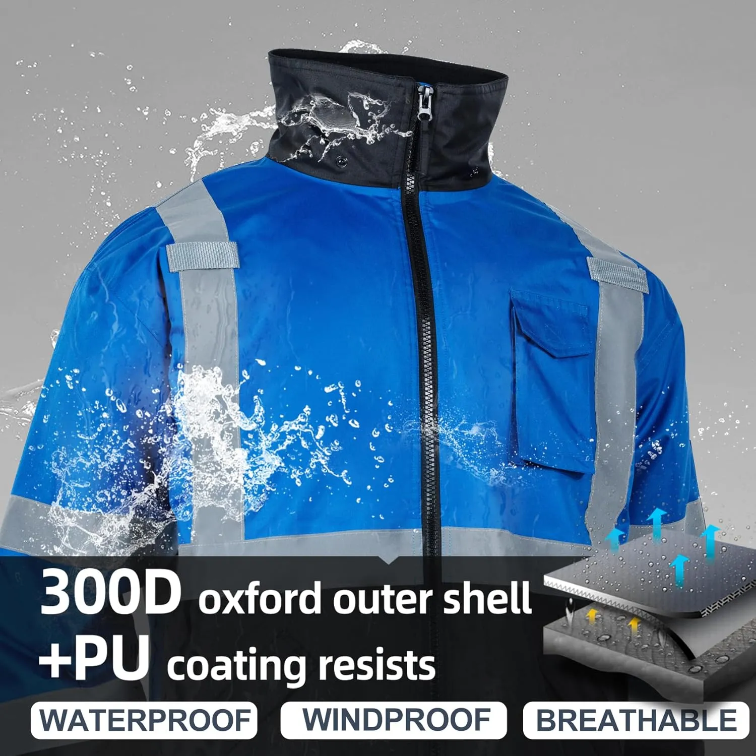 VENDACE High Visibility Reflective Safety Jackets for Men Polar Fleece Lining ANSI Class 1 Hi Vis Winter Bomber Jacket Hoodie(Royal blue,M)
