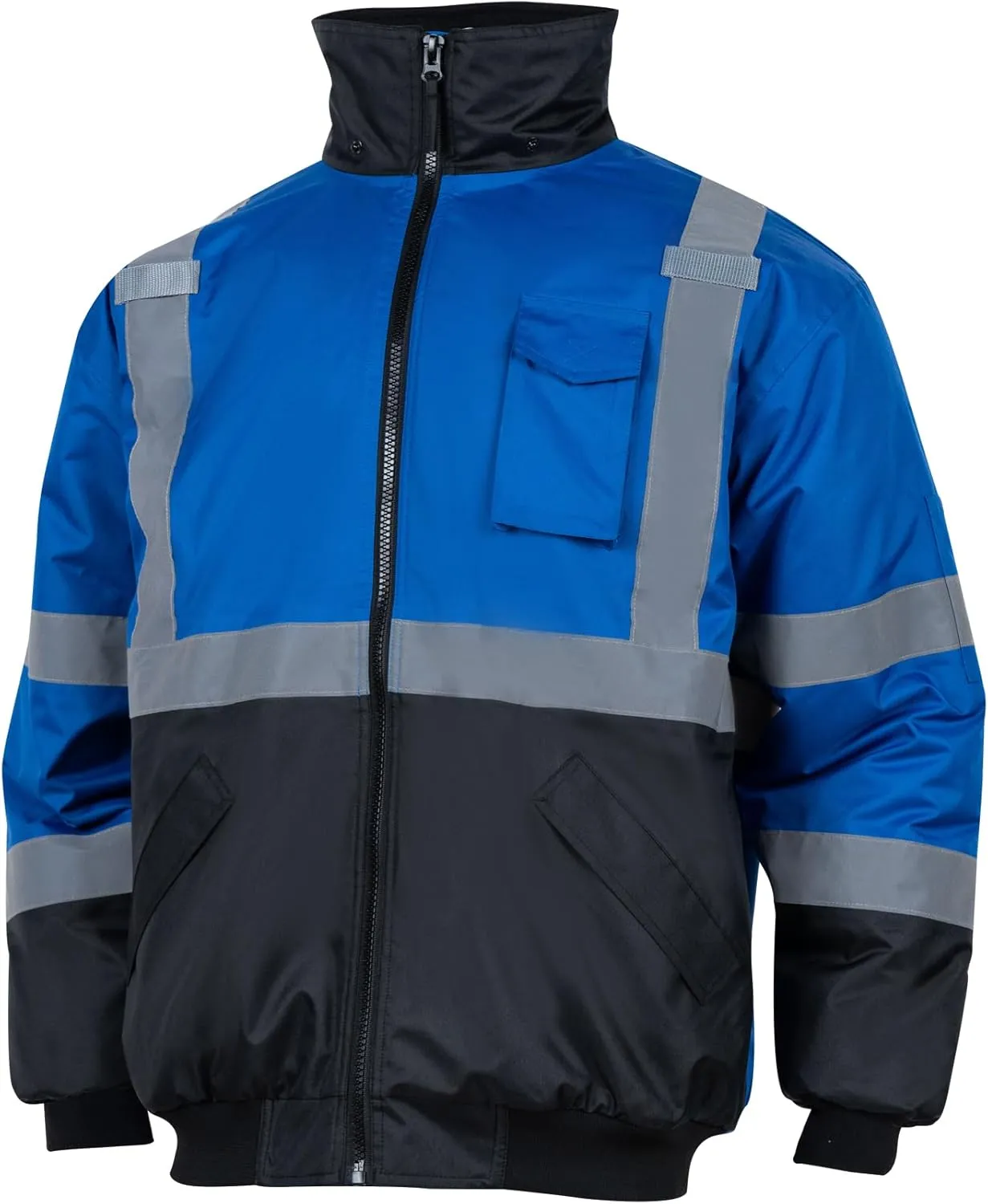 VENDACE High Visibility Reflective Safety Jackets for Men Polar Fleece Lining ANSI Class 1 Hi Vis Winter Bomber Jacket Hoodie(Royal blue,XL)