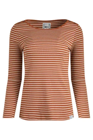 Weird Fish 10 Caramel Mila Organic Cotton Striped Rib Jersey T-Shirt