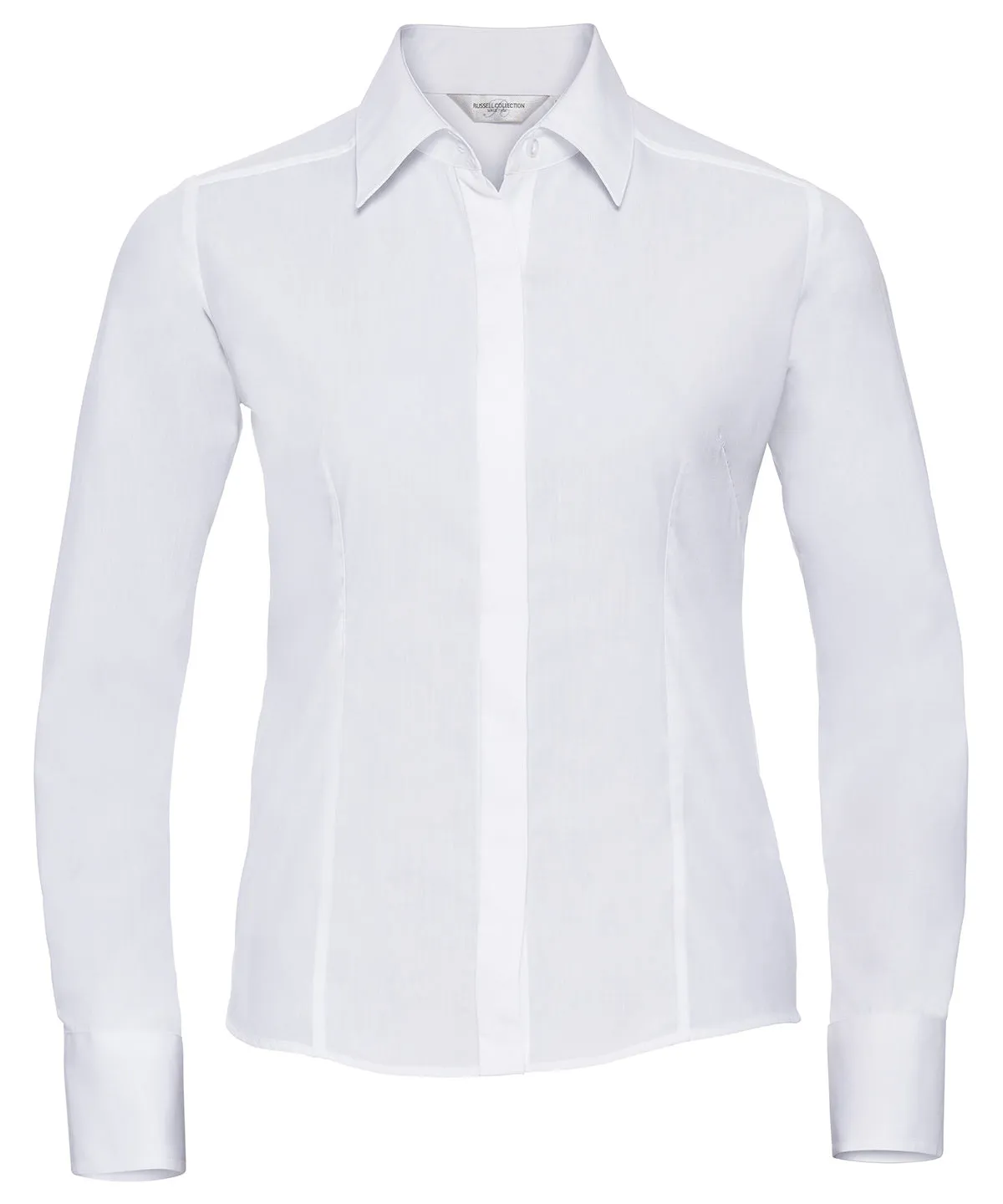 White - Women's long sleeve polycotton easycare fitted poplin shirt