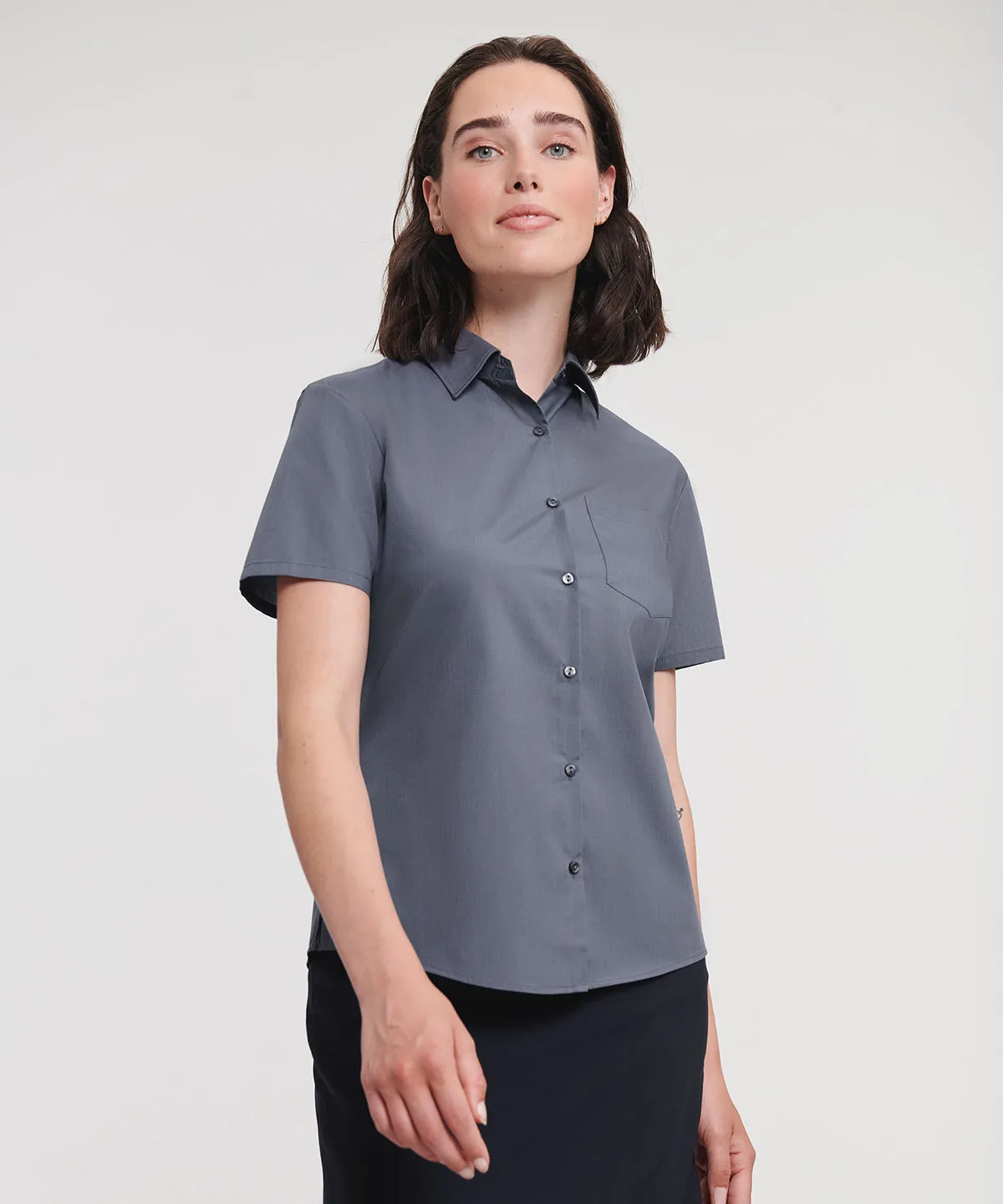 White - Women's short sleeve polycotton easycare poplin shirt