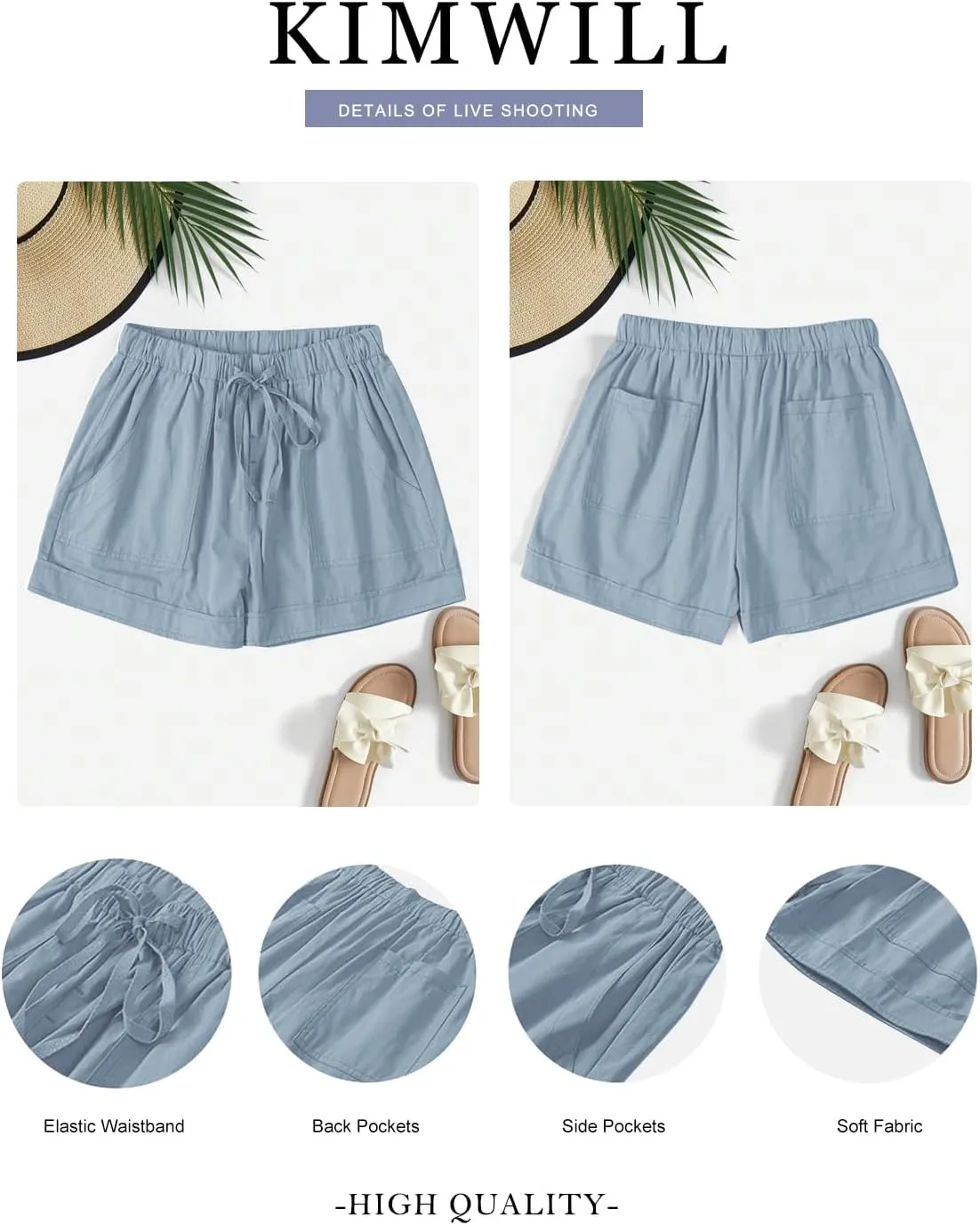 Womens Elastic Waist Comfy Drawstring Shorts Beach Casual Shorts Summer Lightweight Short Pants with Pockets