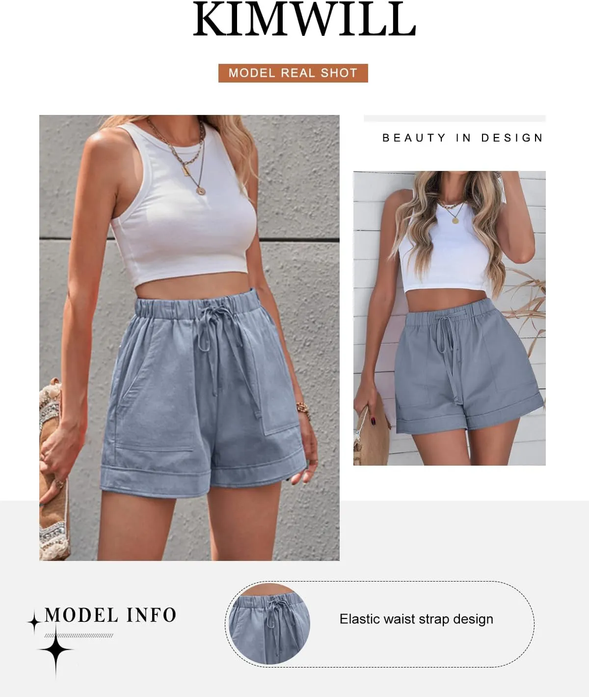 Womens Elastic Waist Comfy Drawstring Shorts Beach Casual Shorts Summer Lightweight Short Pants with Pockets