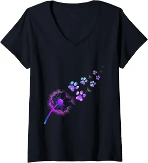 Womens Galaxy Paw Design Cute Cat Dandelion Pet Lover Art V-Neck T-Shirt