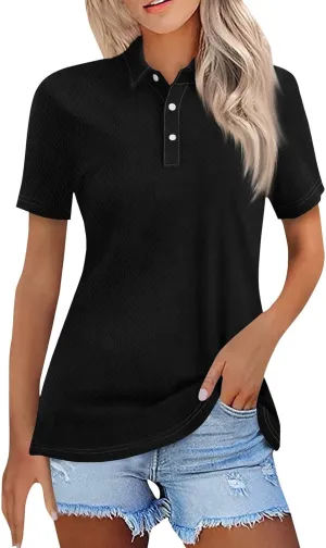 Womens Polo Shirts Short Sleeve Button Lapel Collared Summer Tops Casual Business Dressy Going Out Basic Tees